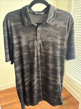 TravisMathew Black and Gray Camo Polo Shirt